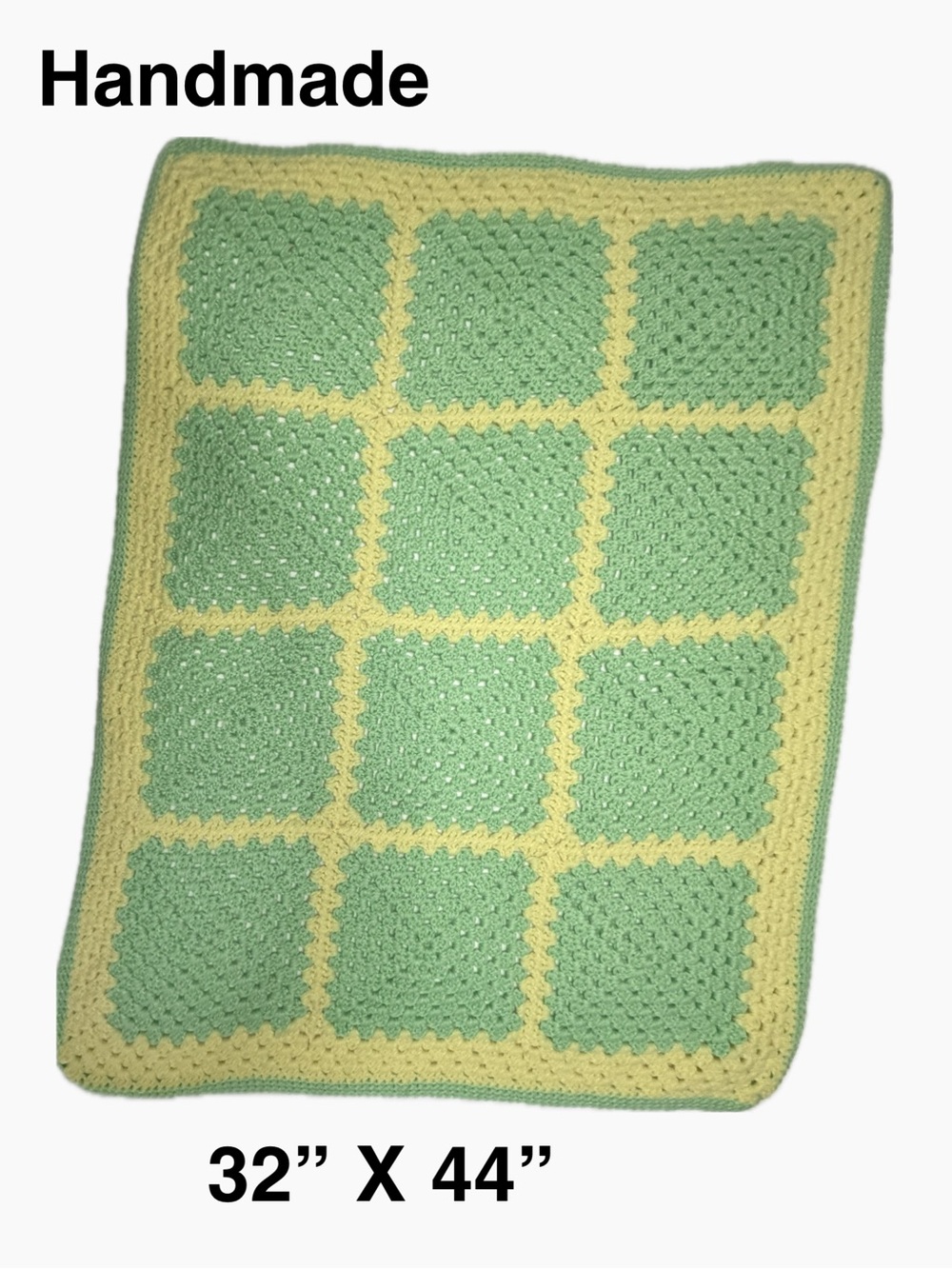 Handmade Crocheted Throw in Mint Green and Yellow - Home Accents